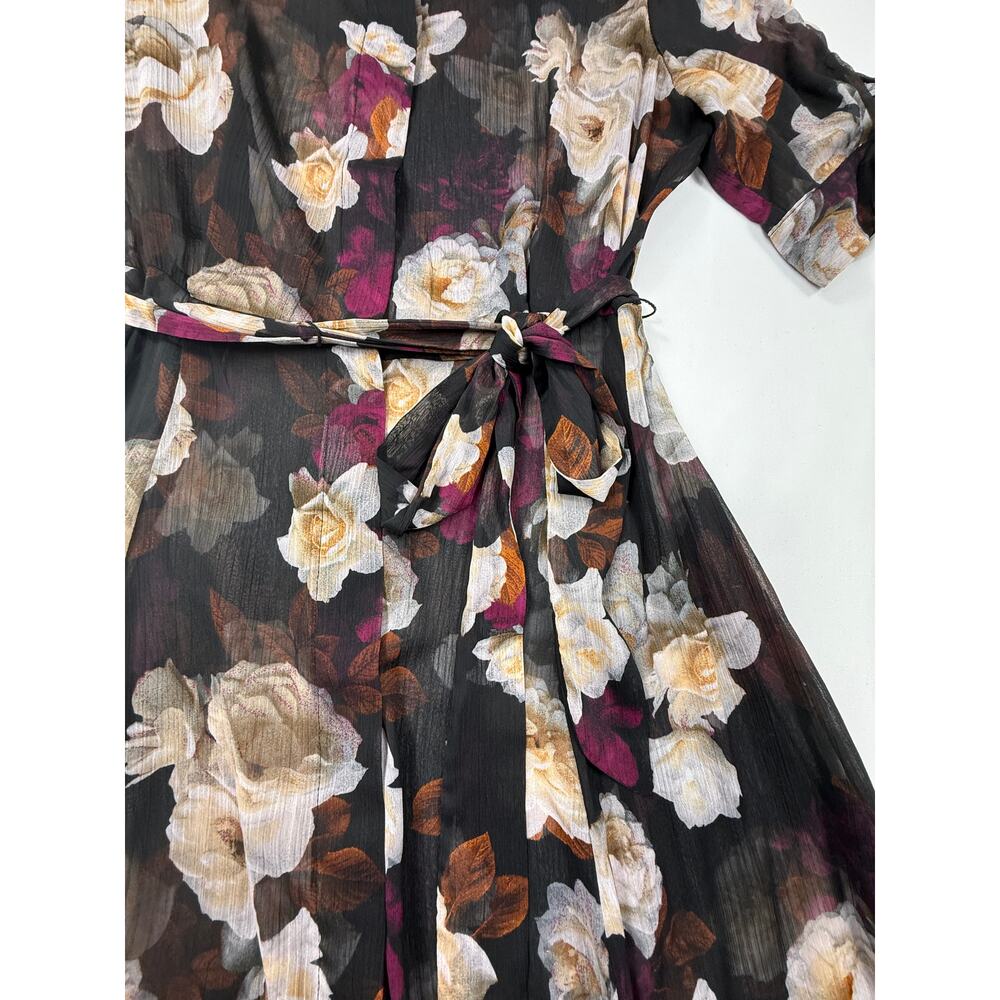 Calvin Klein women's black floral print dress sheer belted waist Sz 8 - Picture 4 of 12